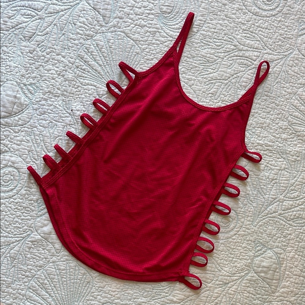 Red Side Cut Out Sleeveless Tank Top
